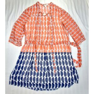 Diane von Furstenberg Silk Mini Dress Orange Navy Geometric Print Size 2 DVF
